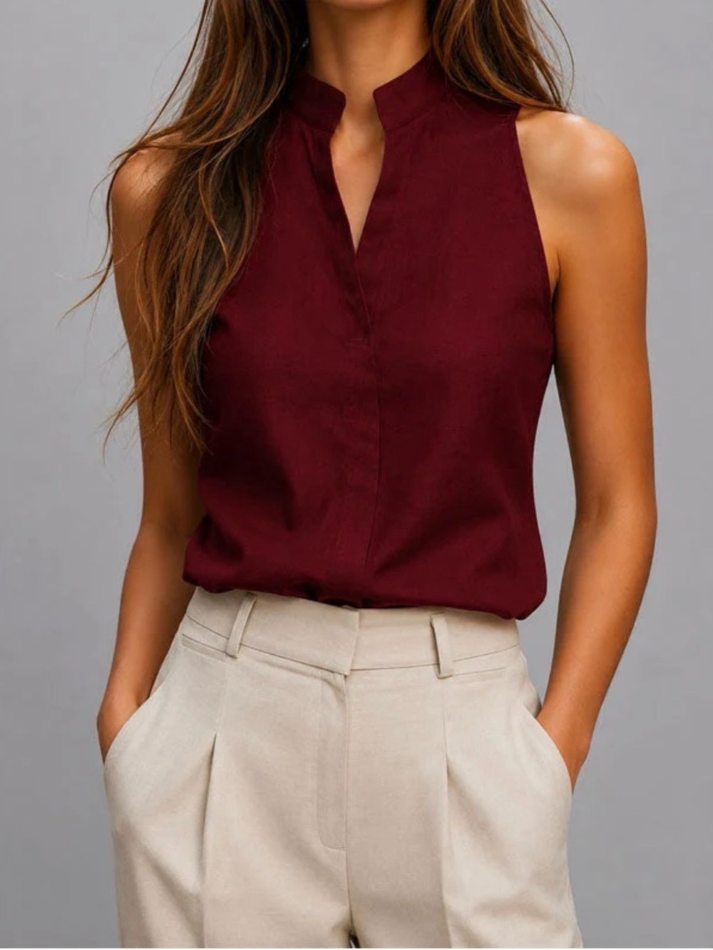 Arianna - Women's Sleeveless Mandarin Collar Blouse × 1